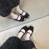 Metal square head flat heel half drag 2025 spring bag head soft leather soft sole slippers women wear one word with Mary Jane shoes