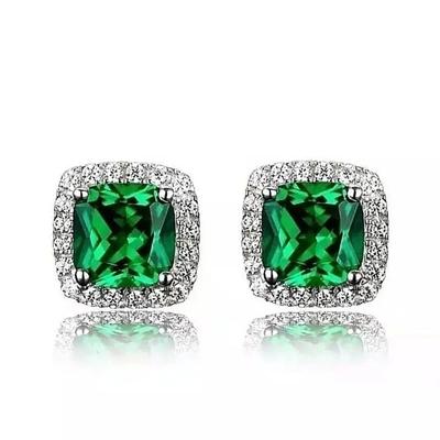 Boucles d'oreilles carrées pour femmes pleines de diamants et boucles d'oreilles en zircon vert