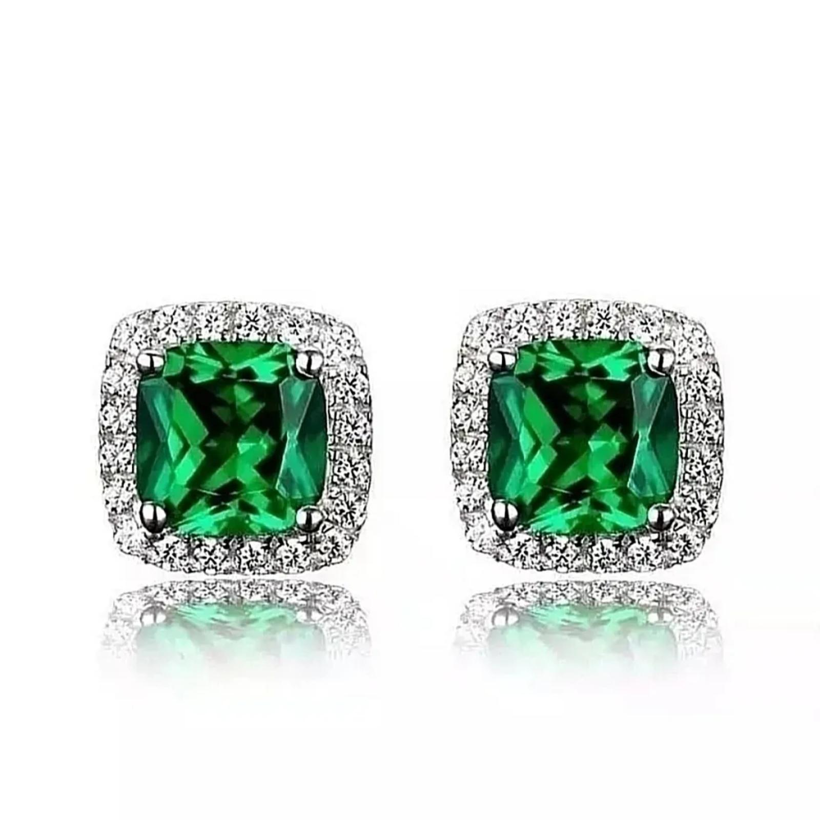 

Квадратные женские серьги, серьги с бриллиантами и зеленым цирконом One Size