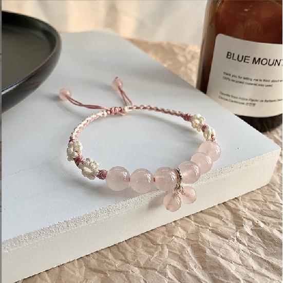 

Half-sugar peach natural pink crystal bracelet9Silver Braided Bracelet for Girlfriends Factory-supplied amethyst As main image-Rose Quartz