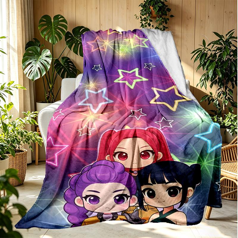 KPop Dämonenjäger Muster Decke für Heimdekoration, Bett, Sofa, Auto Reisen, Camping, Geeignet für Alle Jahreszeiten, Geburtstags-Weihnachtsgeschenk