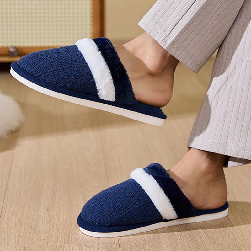 Fashion Winter Faux Fur Warm Cotton Slippers Women Slip On Round Toe Plush Slides Woman Mix Color Non Slip Cotton Slippers Female
