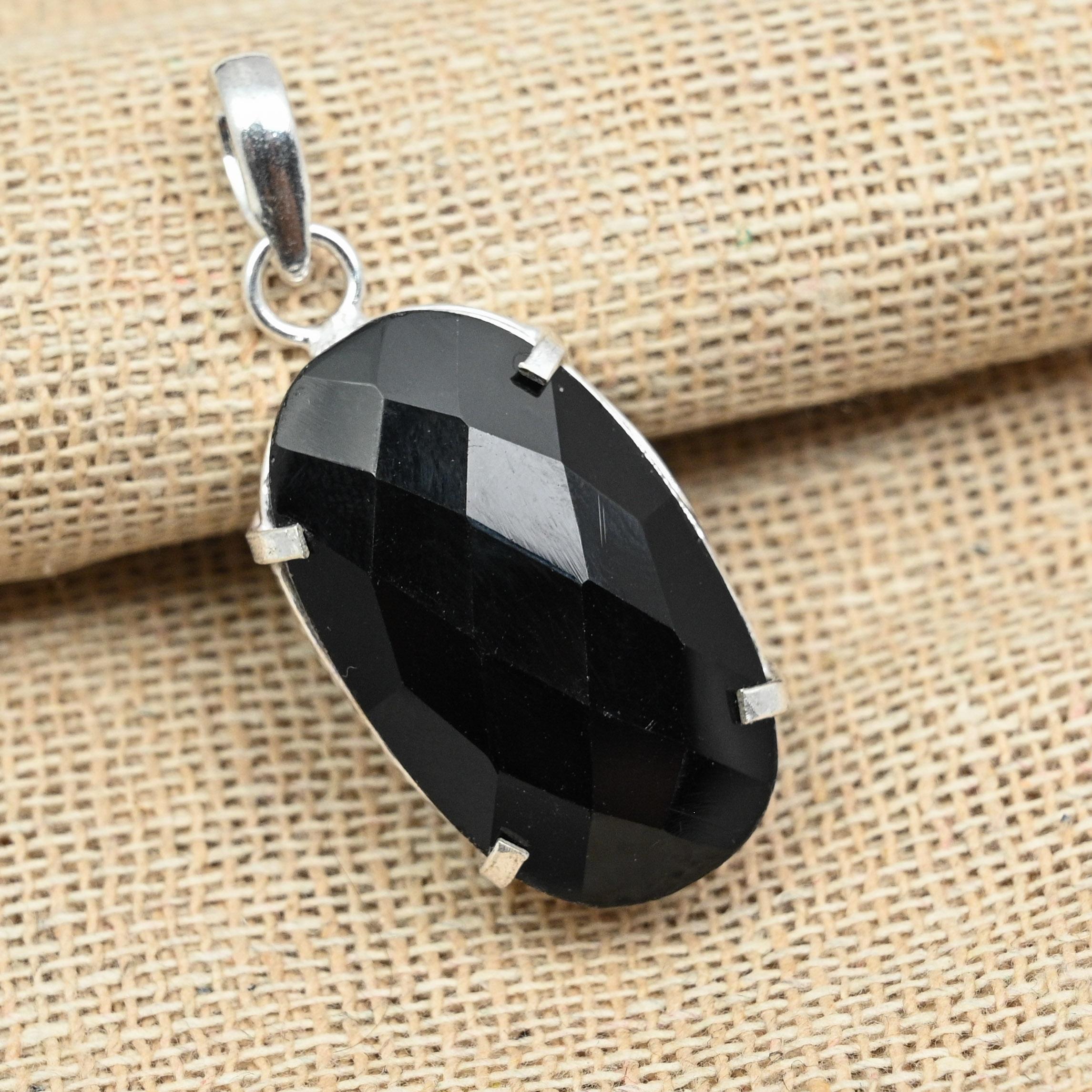 

Ограненный черный оникс, драгоценный камень, стерлинговое серебро 925 пробы, ювелирные изделия ручной работы, женский кулон 1.77 Inches чёрный