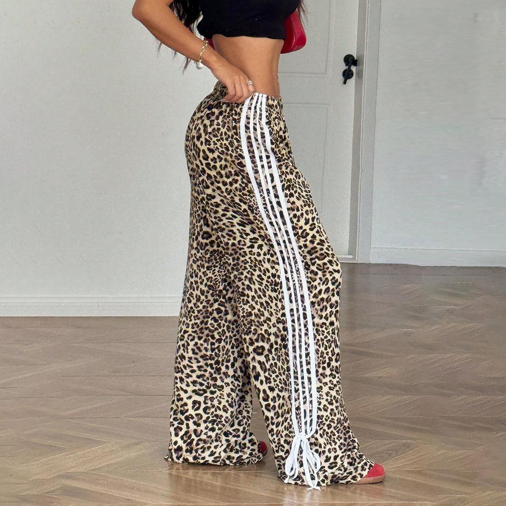 Europäische Trendige Leopardendruck Gestreifte Patchwork Schlankmachende Hose