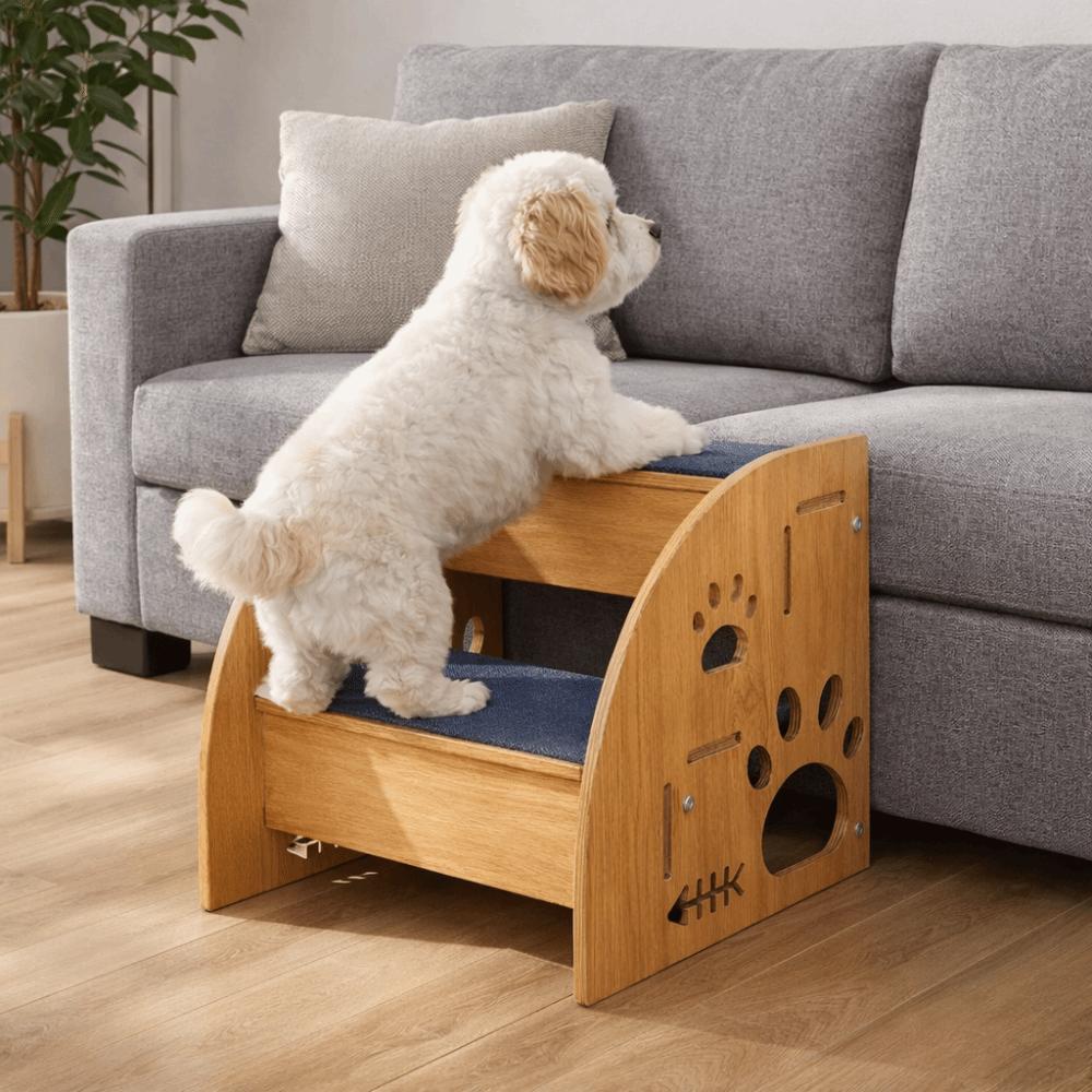 Non-Slip Wooden Dog Stairs Safety Railing Dog Ladder Pet Staircase for High Beds Sofas
