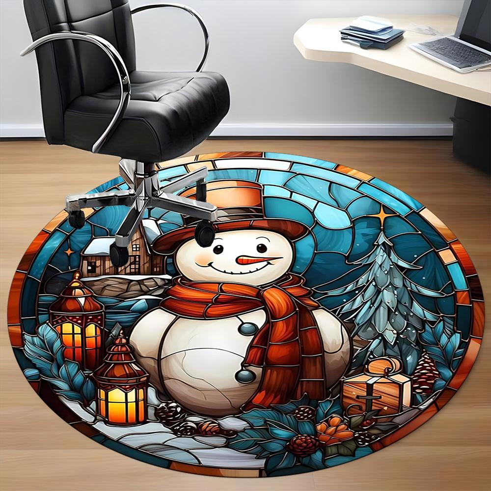 1pc Winter Snowman Office Round Area Rug, Under Office Chairs Bedroom Living Room Home Decor, Room Deco