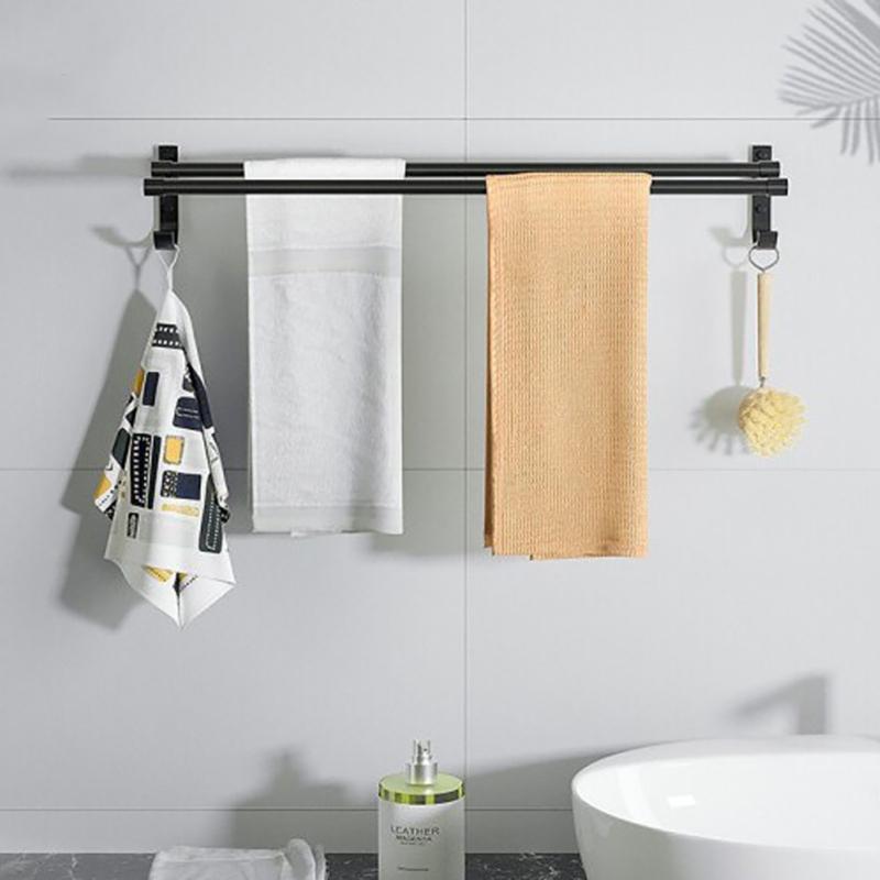 Bathroom Towel Rack Aluminum Alloy Punch-free Wall-mounted Double Rod Storage Towel Bar Bathroom