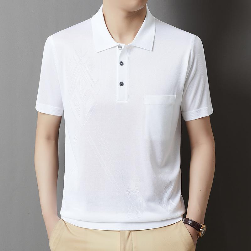 Ice Silk Short Sleeve T-Shirt Men'S Thin Solid Color Medium Casual Lapel Men'S Polo