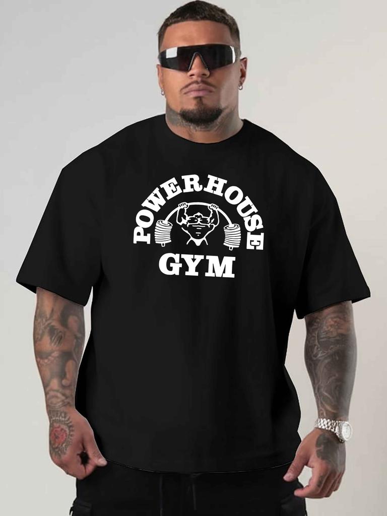 Power House Plus Size Oversized Short-Sleeve T-Shirt Loose-Fitting Base Layer with American Fashion Prints Round Neck