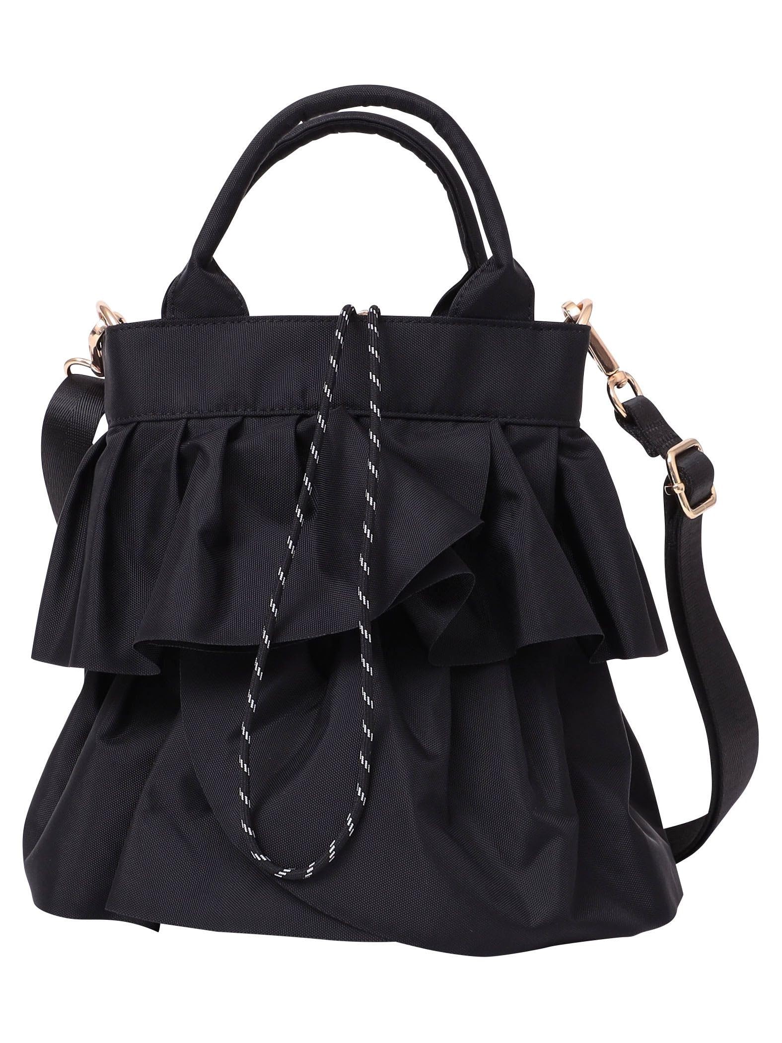 

for SHIPS for women Bags added WEB exclusive 2WAY nylon ruffle shoulder bag for women 310041222 Black ONE SIZE [SHIPS women]
