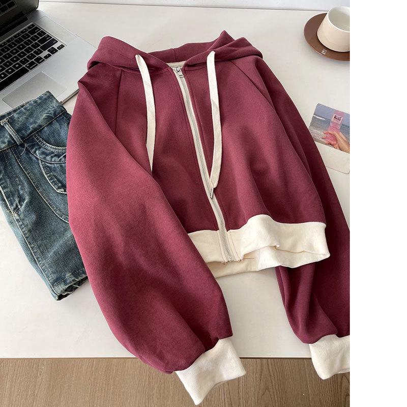 Women's American Red Zip-Up Slim Hoodie - Spring 2025 Edition.