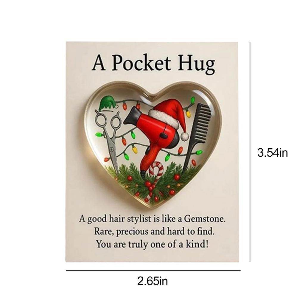 Mini Hairdresser Tools Heart Pocket Hug Token with Card Heart Shape Keepsake Hairdresser Gifts for Women Men Christmas Ornament