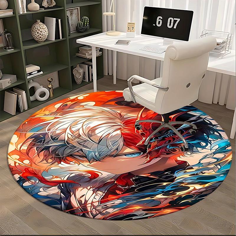 1pc Anime Design Round Carpet Office Chair Mat, Non Slip Rug for Anime Lovers | Festival Gift, Decor | Home Office, Living Room, Bedroom