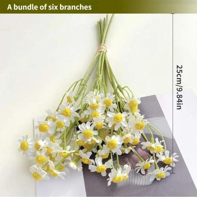 6Pcs/bundle Artificial Chamomile Flowers DIY Decor for Wedding Party Home Garden and Photo Props 26cm White Chamomile Daisy Deco