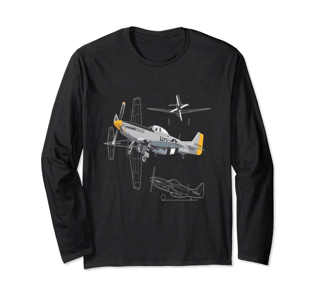P-51 Mustang WWII Fighter US Military Aviation Design Long Sleeve T-Shirt