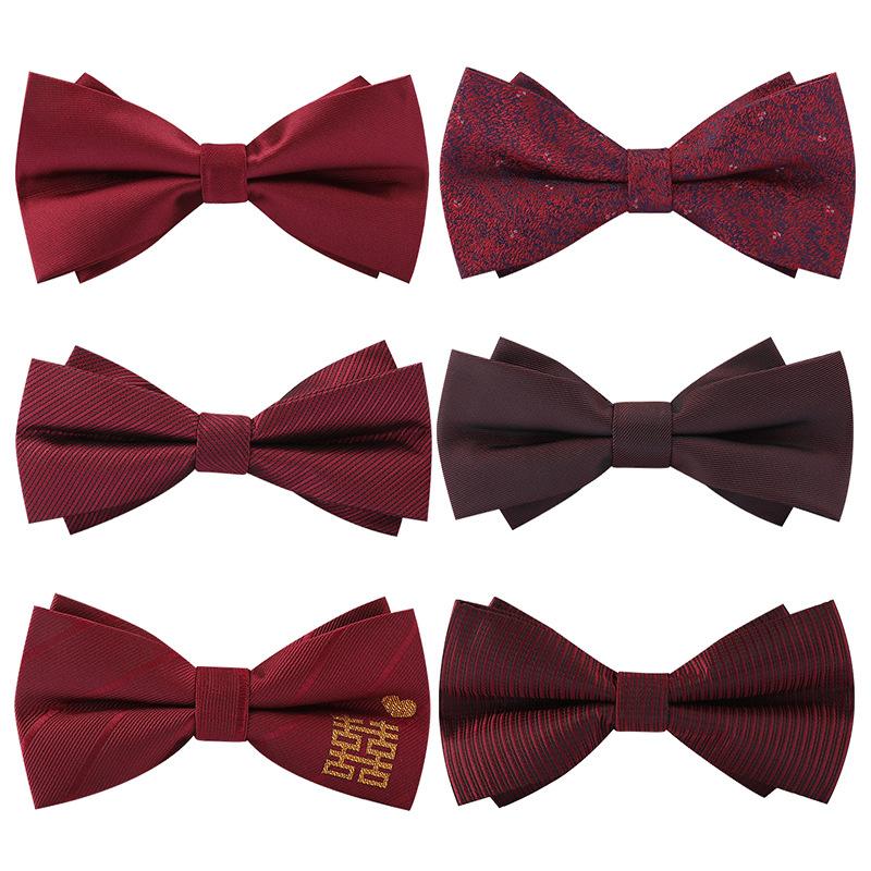 Men'S Double Bow Tie Groom Best Man Burgundy Black Dress Shirt Wedding British Korean Edition Bow Women