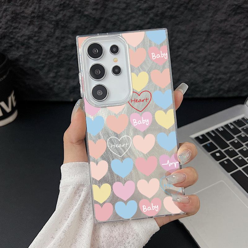 Handyhülle mit Glitzer-Feder-Print und Farbe „Love Hearts“ für Samsung S25 Ultra S24 FE S23 A16 A36 A55 A56 A35 A15, schlanke, stoßfeste PC-Rückseite mit Glitzer