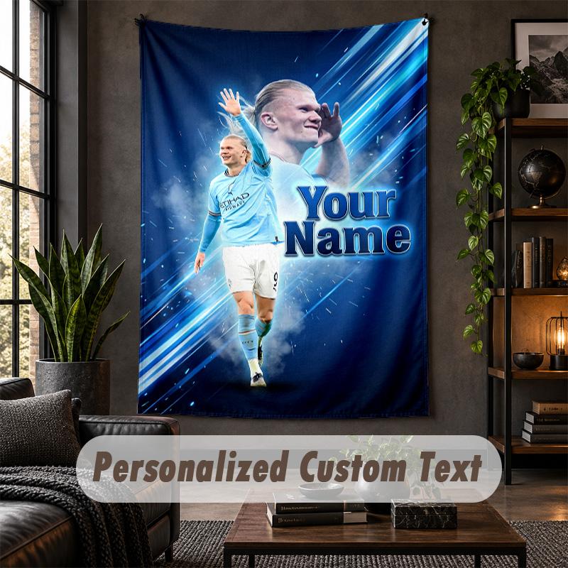 Personalized Wall Tapestry,Erling Haaland Custom Text, Soft Fabric Wall Art For Indoor Decoration