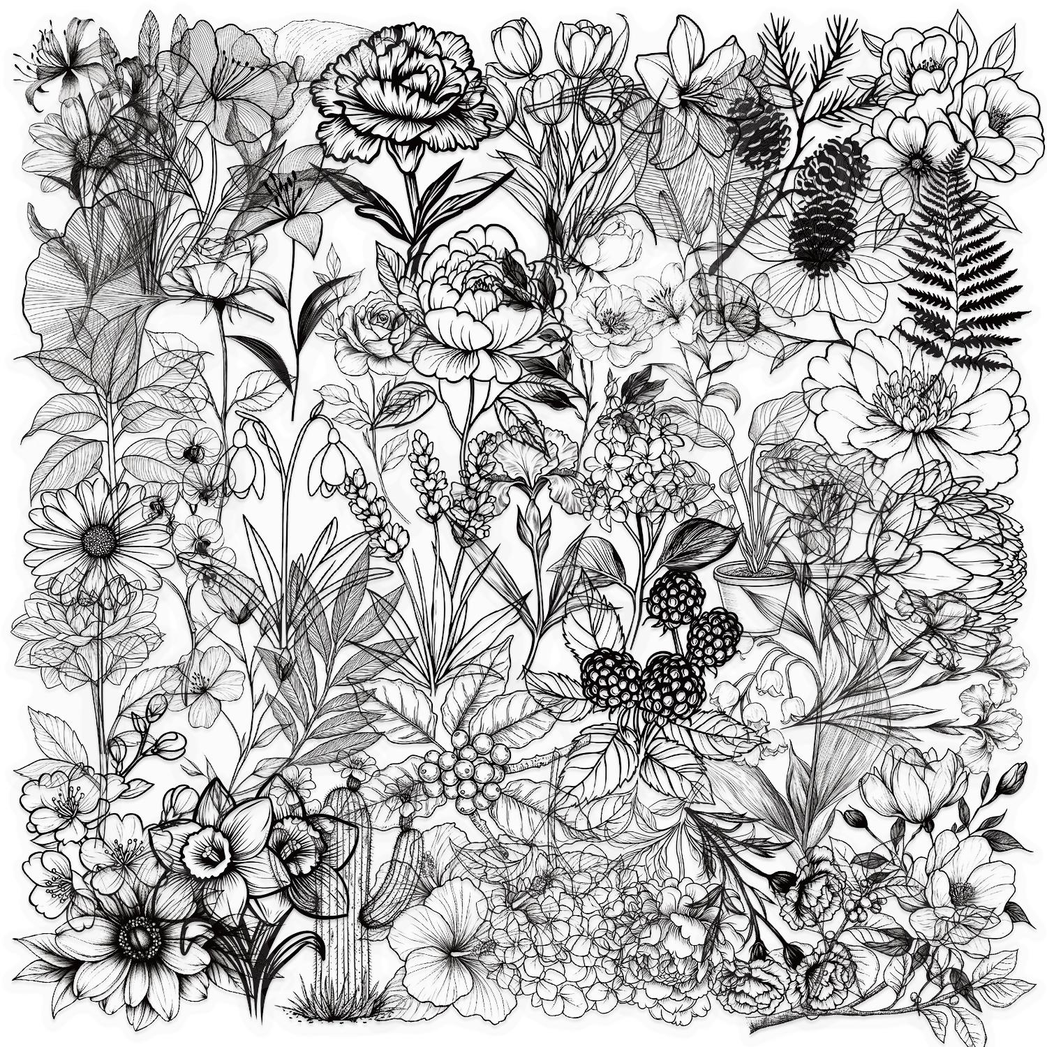 50 pièces Autocollants Fleurs Plantes Main Tente DIY Étiquettes Autocollantes Scrapbooking Fournitures Journal Autocollant Transparent Fleur PET