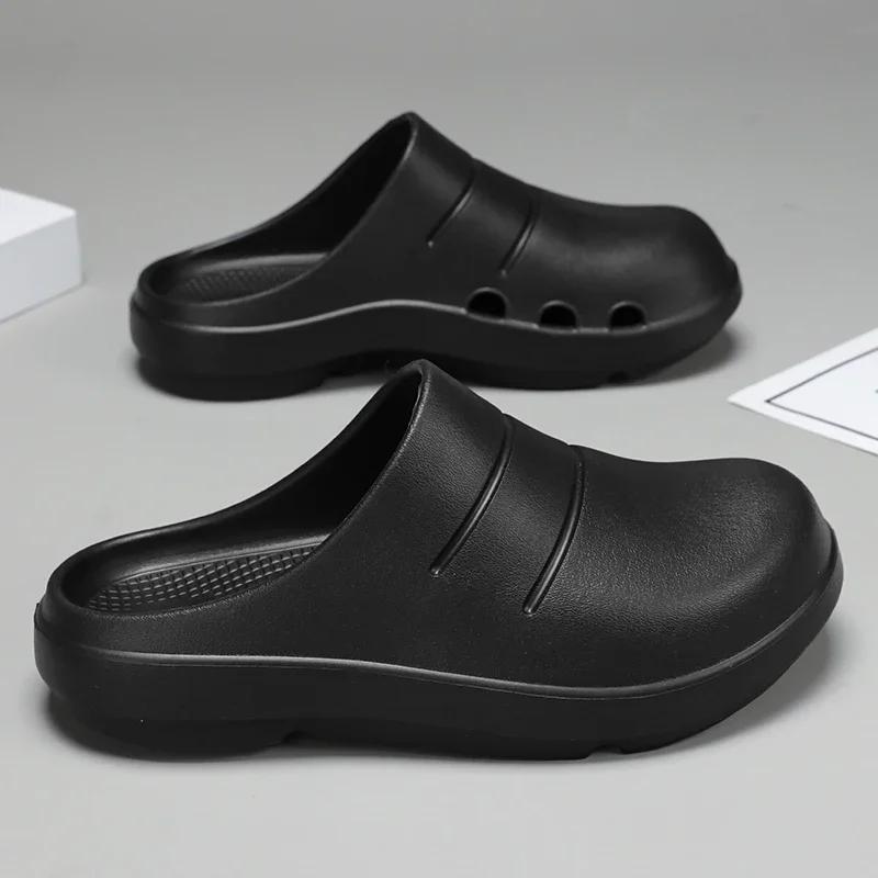 Closed Toe Rubber Slippers Couples Chef Shoes Garden Clogs Beach Thick Soles Kitchen Restaurant Working Arch Supporting