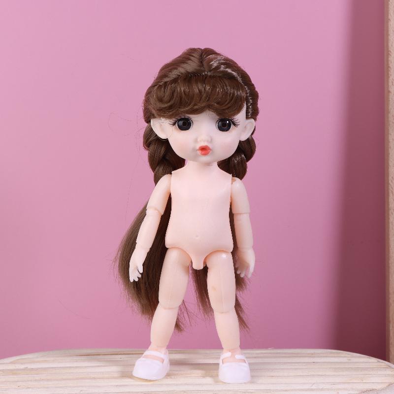 1 Set Nude Doll 3D Simulation Eyes 13 Joint Black Long Hair 1/8 17Cm Doll Plastic Doll Head Toys With Gold Brown Hair Kids Gift