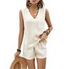 Fashion Women's Loose Sleeveless Spring And Summer V-neck Casual  Color Shorts Set