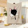 Cartoon H-Hands Cupping Cat Cheeks Throw Lightweight Flannel Blanket Soft Skin-friendly for Summer Cooling