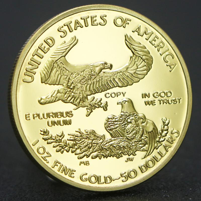 2022 Zlatá mince Socha Svobody, Pamětní mincovní odznak, Pozlacený, Orel Oceán, Štastná mince