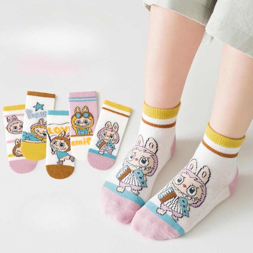 Lot De 5 Paires Chaussettes Courtes Femme Respirantes En Coton – Motifs Kawaii Mignons (Ours, Fraise, Chat, Avocat…) – Idéales Été & Sport