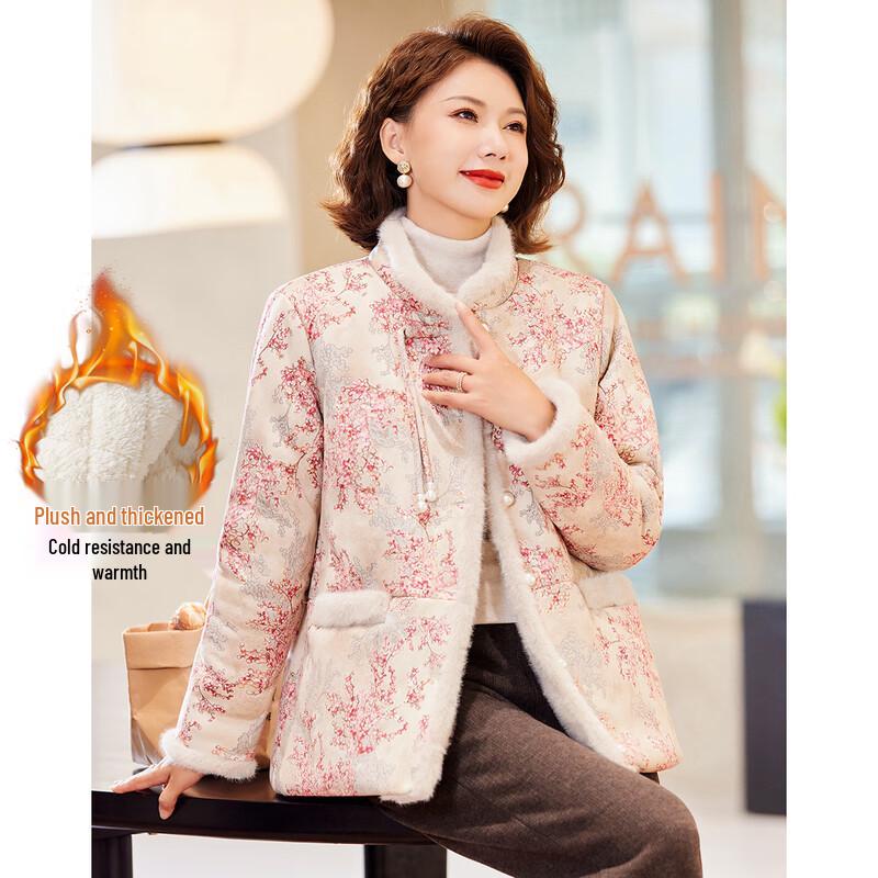 

Pasti Women s Winter Plush Lined Faux Suede Jacquard Stand-Collar Cotton Jacket 3XL