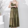 Holiday style with chest pad, plaid suspender, nightdress for women, summer thin anti-bumping, comfortable cotton and silk dress can be worn outside
