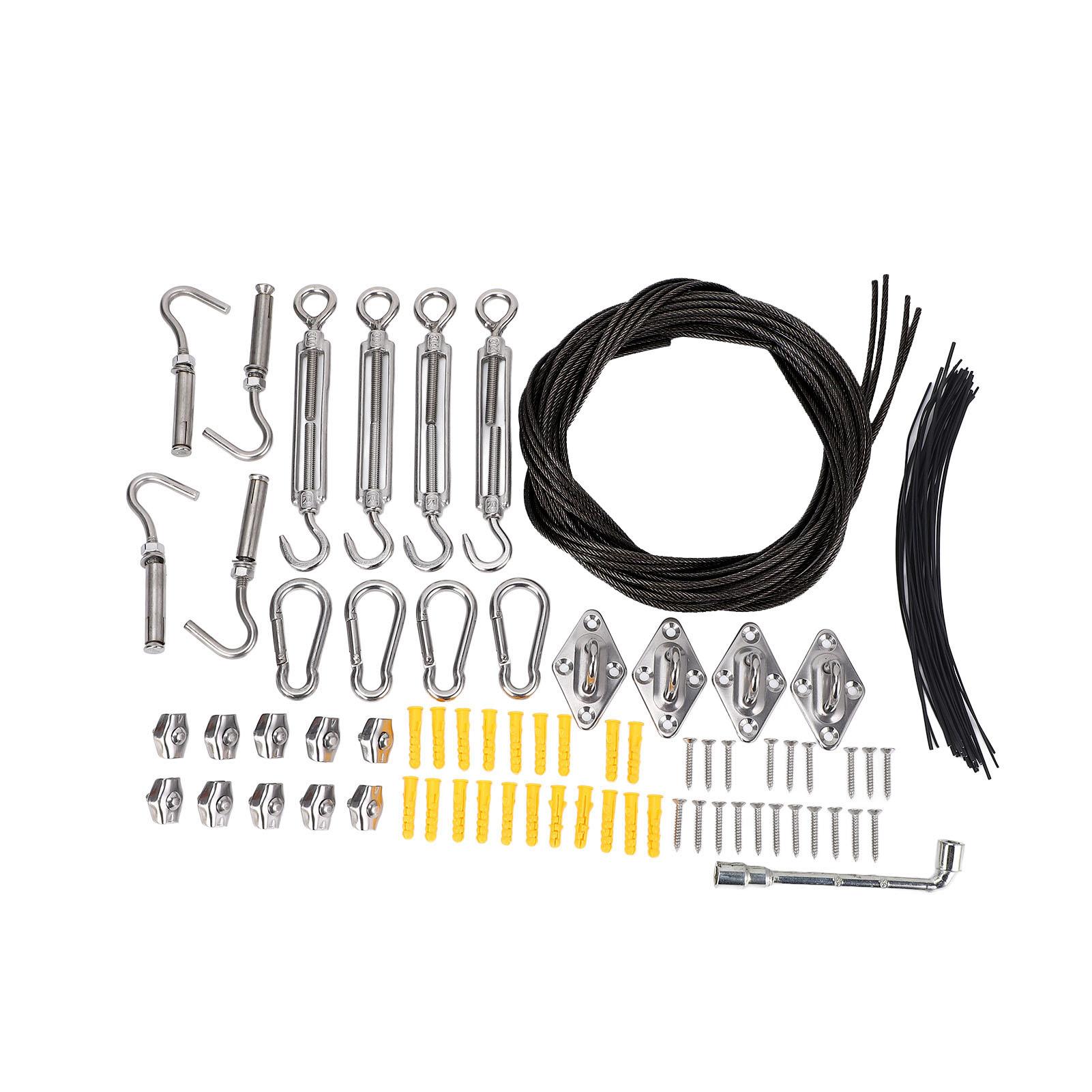 

Sun Shade Sail Hardware Kit 304 Stainless Steel Sunshades Canopy Installation Kit Awning Attachment Set Black Plastic Coated Steel Wire Rope