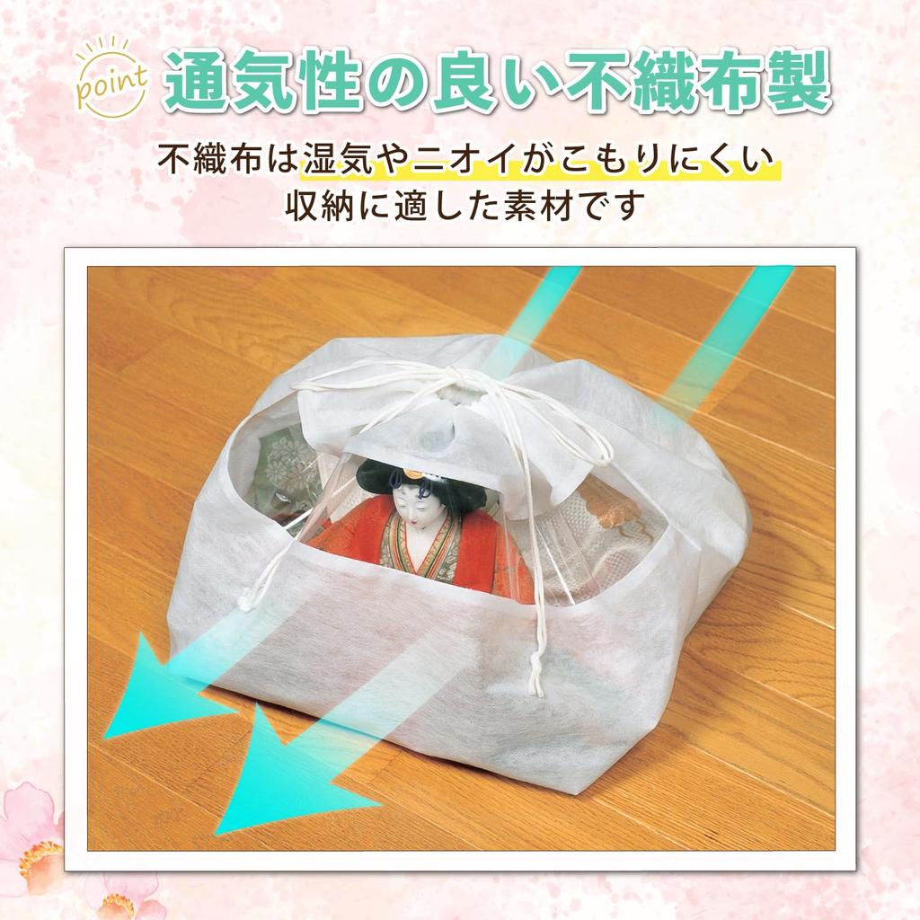 Astro Hina Doll Storage Set of Breathable Drawstring Bags with Clear Window for Seeing Bags, White, 5, Non-Woven Fabric, Contents, 115-02