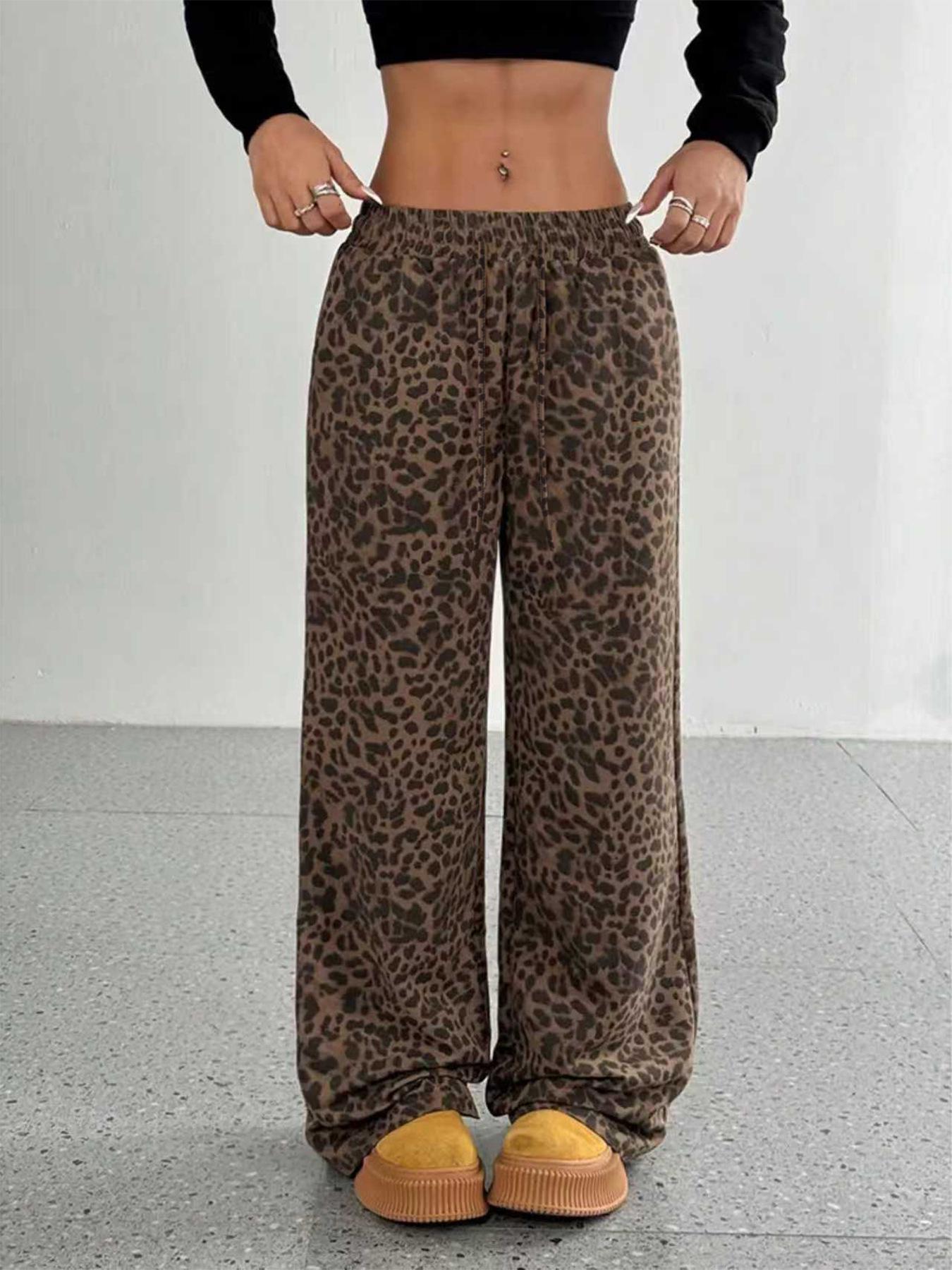 European and American Trend Leopard Print Wide-Leg Casual Pants XL серый