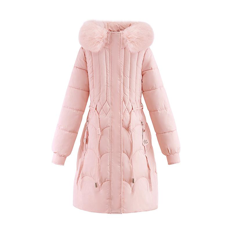 New winter long women's slim-fitting cotton-padded clothes, thin waist thickened cotton-padded clothes, fur collar cotton-padded jacket, women's