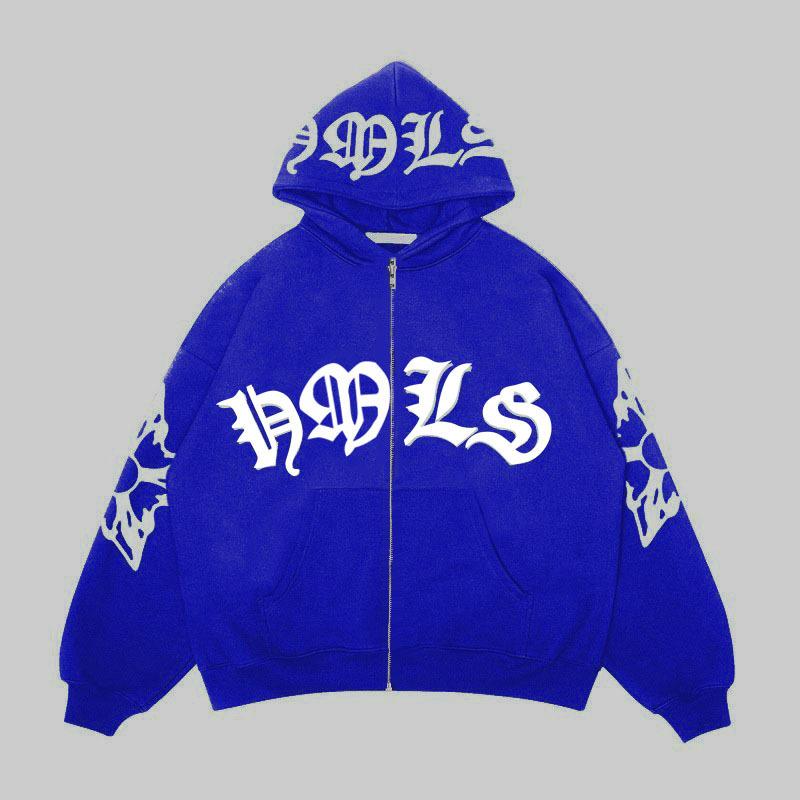 Herren Gothic Buchstaben Print Reißverschluss Hoodie Langarm Oversized Locker Lässig Streetwear Kapuzenpullover Für Jugendliche