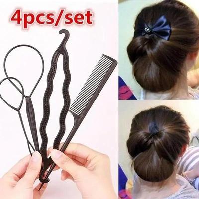 4 Stück Kopfschmuck Scheibe Haarset Style Haarverlängerung Nadel Haarstäbchen Spitzkamm Scheibenhaare Set Flechter Stylingwerkzeuge