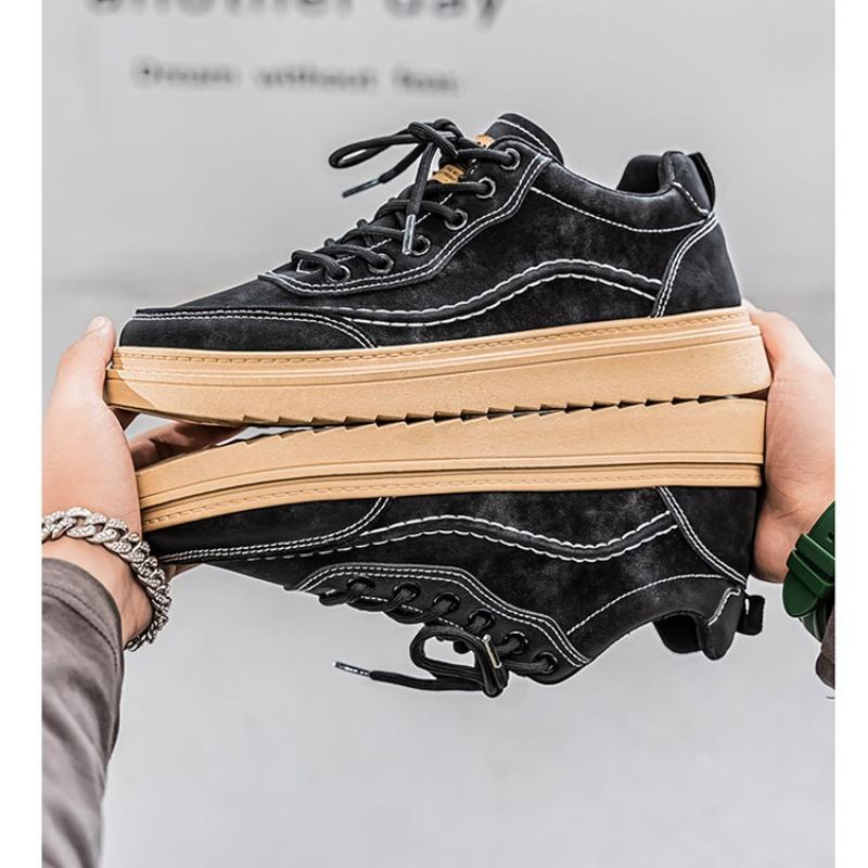 Spring Men Leather Casual Shoes Trendy Platform Sneakers High-quality Outdoors Walk Yellow Men Shoes  Hombre