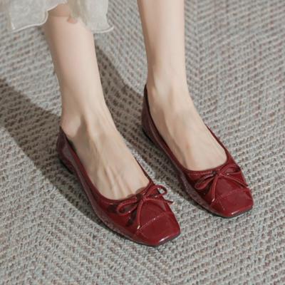 Pantofi de modă 2024 Femei O lovitură Balerini de damă Toamnă Vârf pătrat Fundă Solid Talpă moale Pantofi balerini casual ușori confortabili