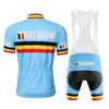 2026 Belgio Ciclismo da Corsa Maglia Uomo Manica Corta Set Completo Bicicletta Mtb Abbigliamento Triathlon Retro Skinsuit Estivo Pantaloncini con Bretelle Blu