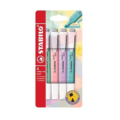 STABILO Highlighter Swing Cool Pastel, 4-Color Set, Total Length 125mm X Width 15mm, 275-4-08