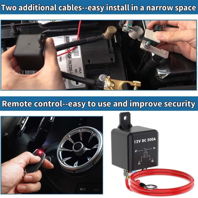 Remote Battery Disconnect Switch 200A, DC12V Top Post Negative Battery Shut Offs Switch for Car Truck Vehicle