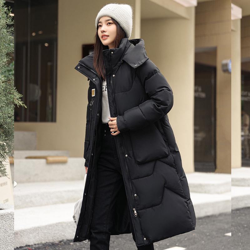 2023 European Women's Winter Mid-Length Down Coat with Detachable Hood