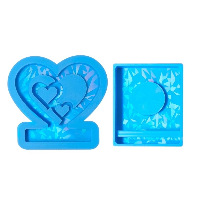 House Shape Resin Molds Holographic Heart Candlestick Molds with Base for DIY Craft Tealight Candle Holder Home Decors