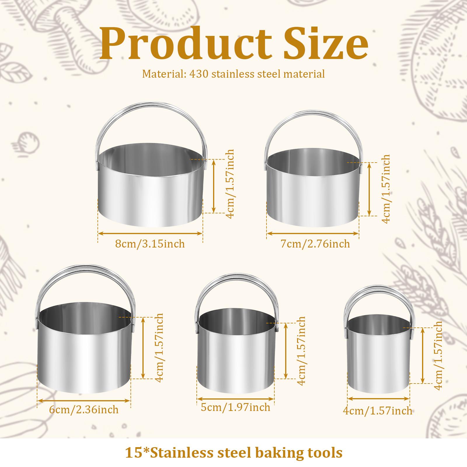 15Pcs Cookie Cutter Set Square/Round 430 Stainless Steel Pastry Scone Cutter with Ergonomic Handle Dishwasher Safe for Cookie