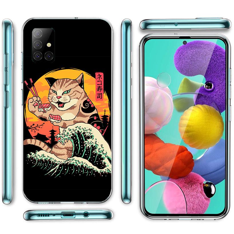 Ramen Sushi Samurai Tattoo Cat Phone Case For Samsung Galaxy A52 A32 A22 A12 A51 A31 A50S A30S A20S A10S Note 20 Ultra 10 Plus S