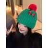 Red Christmas Woolen Hat Autumn and Winter Korean Style Versatile Face Showing Small Knitted Hat Big Head Warm Hat Women