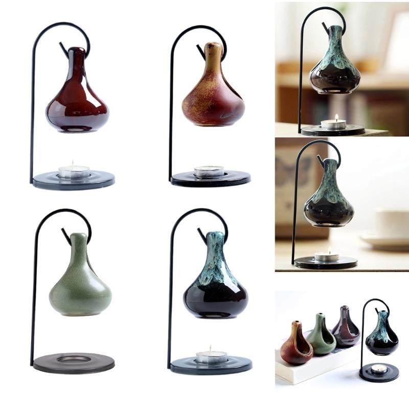 Hanging Ceramics Essential Oil Melt Warmer Diffuser Aromatherapist Tealight Candle Holder Iron Rack for Bedroom Decors