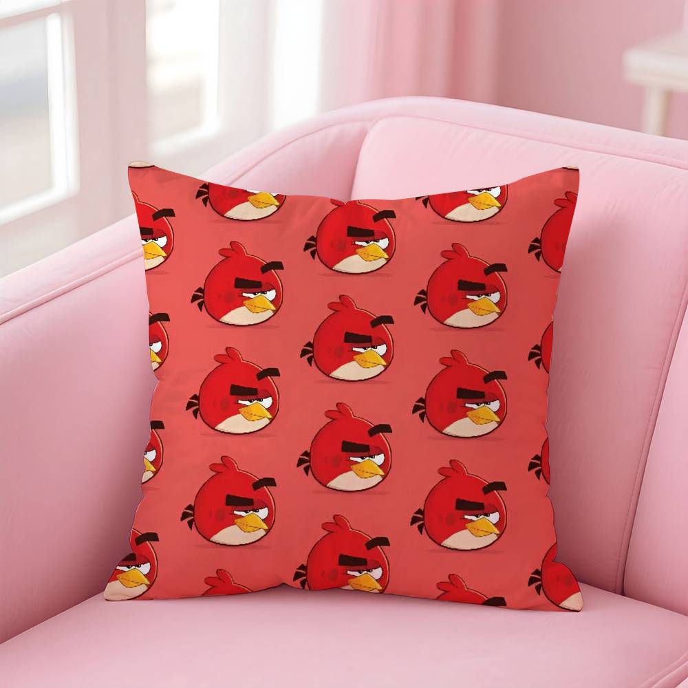 Animation A-A-Angry Birds Cartoon Pillow Case Anti-Dustmite Pillowcase Invisible Zipper Silky Short Plush Sofa Cushion Cover