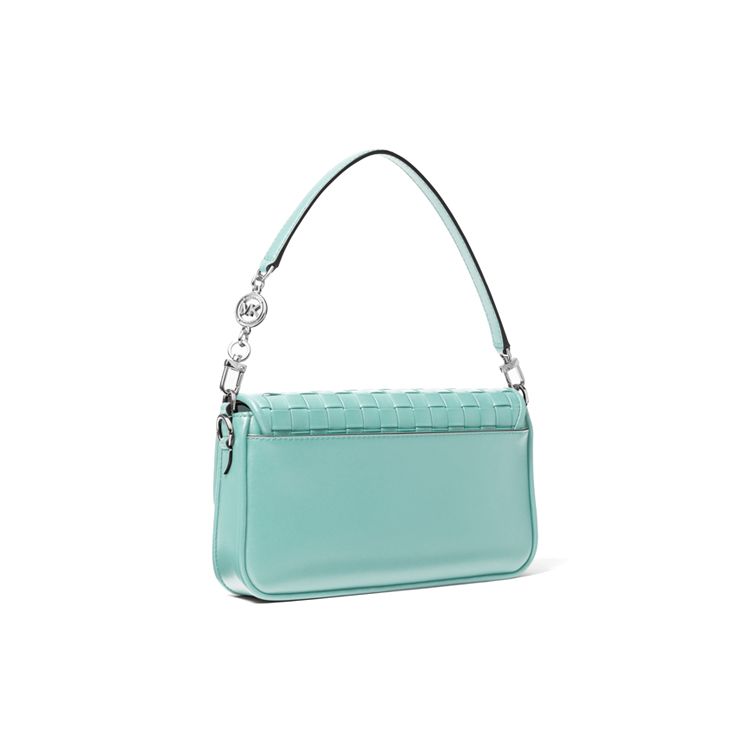 Michael Kors MK Bradshaw Woven Flap Letter Logo Chain Leather Baguette Shoulder Bag Small Women shoulder bag Light-Blue 30S1S2BL1T-432